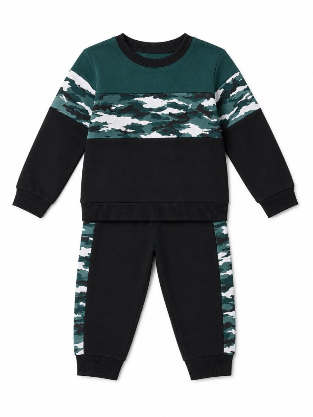 NWT The Children’s Place Toddler Boy 2-Piece Jogging Set Size 2T Green Camo Blac - Picture 2 of 3
